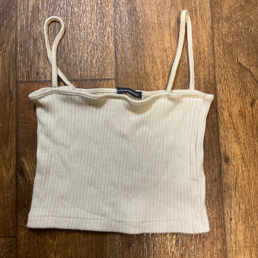 Brandy Melville Tank Size Small Cream Spaghetti Strap Ribbed Cream Womens Crop